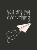 Card template for Saint Valentine's day, 14 february. Hand drawn cards with paper plane, heart, text. vector