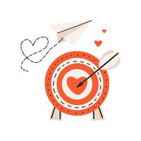 Set of elements for St. Valentine's Day, target with a heart in the middle and an arrow, paper plane with a heart. Symbol of love, romance. vector