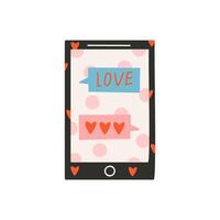 Smartphone with dialog, confession of love. Symbol of love, romance. Design for Valentine's Day. vector