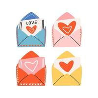 Set of elements for St. Valentine's Day, postcard in envelope with a heart and the text of love. Symbol of love, romance. vector