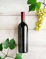 AI generated Vine bottle mockup on light background, winery template photo