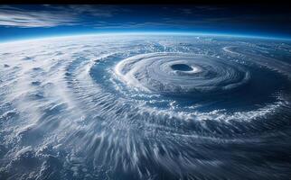 AI generated Tropical storms and hurricanes swirling in space, extreme weather events image photo