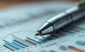 AI generated Pen placed on graph paper, corporate paper reports image photo