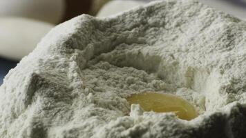 Close-up flour. Scene. Concept of cooking. Preparation of homemade cakes from white flour photo