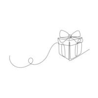 Single continuous line art drawing of gift box. Linear present. Editable stroke vector