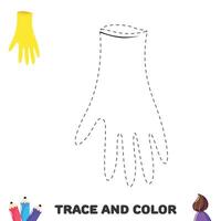 Trace and color rubber glove. Handwriting practice for kids.  Educational sheet with game. Vector illustration