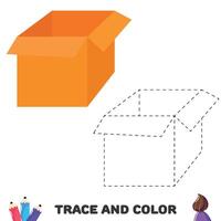 Trace and color paper box. Handwriting practice for kids.  Educational sheet with game. Vector illustration