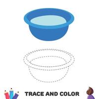 Trace and color the basin. Handwriting practice.  Educational sheet with game for kids. Vector illustration