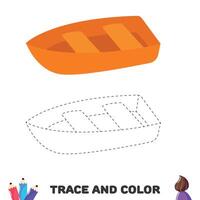 Trace and color the boat. Handwriting practice for kids.  Educational sheet with game. Vector illustration