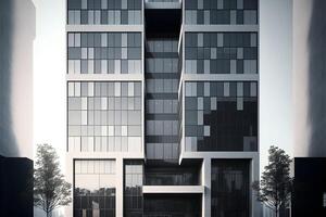 AI generated Contemporary apartment building, modern architecture, retail base, seven floors with large windows, neural network generated art photo