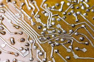 old flat bare fiberglass pcb without components with selective f photo