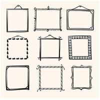 Hand drawn set of simple frames and borders with various shapes, Doodle line art sketch style vector