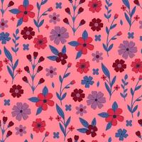 Seamless pattern with spring flowers on a pink background. Vector graphics.