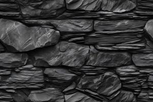 AI generated Seamless texture of dark grey black slate tile wall, neural network generated image photo