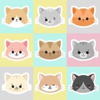 Cute and smile cat heads vector set. Happy cat faces character design of different cat