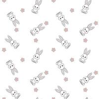 Easter Floral Seamless Pattern with Bunnies. Spring or Summer Background with Little Rabbits. vector