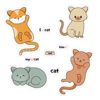 Set of cute cats kawaii style. Collection of lovely little kitty in different poses. vector