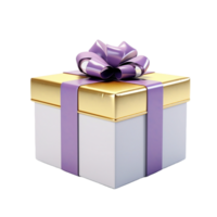 ai gegenereerd een geschenk doos met Purper lint en goud lint png