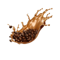 ai genererad kaffe bönor faller in i en stänk av flytande png