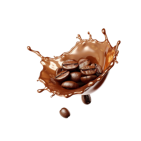 AI generated coffee beans falling into a splash of liquid png