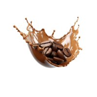 AI generated coffee beans falling into a splash of liquid png