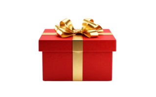 ai generiert rot Geschenk Box mit golden Bogen auf transparent Hintergrund png