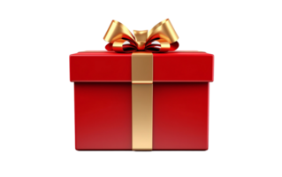 AI generated red gift box with golden bow on transparent background png