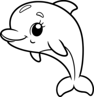 Dolphin cartoon character line doodle black and white coloring page png