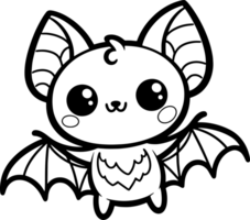 chauve souris dessin animé personnage ligne griffonnage noir et blanc coloration page png