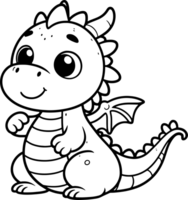 dragon dessin animé personnage ligne griffonnage noir et blanc coloration page png