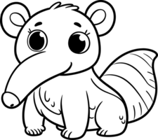 Anteater cartoon character line doodle black and white coloring page png