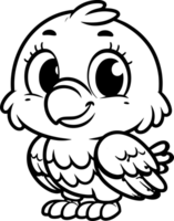 águila dibujos animados personaje línea garabatear negro y blanco colorante página png