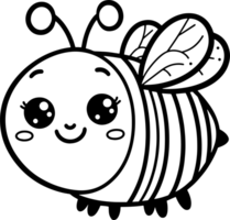 abeille dessin animé personnage ligne griffonnage noir et blanc coloration page png