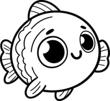 Fish cartoon character line doodle black and white coloring page png