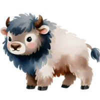 AI generated Bison cute character watercolor png
