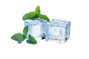 AI generated ice cubes with mint leaves on top png