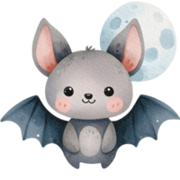 AI generated Bat cute character watercolor. png