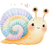 AI generated Snail cute character watercolor. png