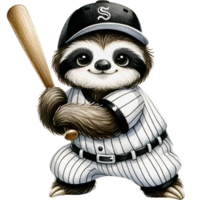 AI generated sloth playing as batter position cute character watercolor. png