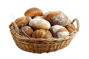 AI generated bread in basket isolated on transparent background png