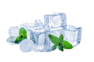 AI generated ice cubes with mint leaves on top png