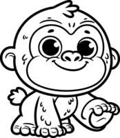 Gorilla cartoon character line doodle black and white coloring page png