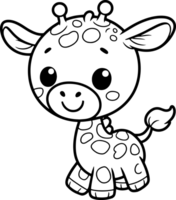 girafe dessin animé personnage ligne griffonnage noir et blanc coloration page png