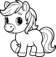 cavalo desenho animado personagem linha rabisco Preto e branco coloração página png