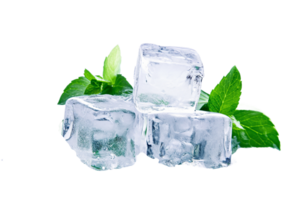 AI generated ice cubes with mint leaves on top png