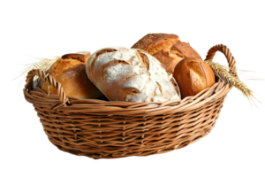 AI generated bread in basket isolated on transparent background png