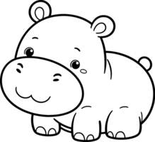 hippopotame dessin animé personnage ligne griffonnage noir et blanc coloration page png