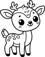 Deer cartoon character line doodle black and white coloring page png