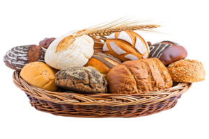 AI generated bread in basket isolated on transparent background png