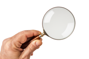 AI generated hand holding a magnifying glass on a transparent background png